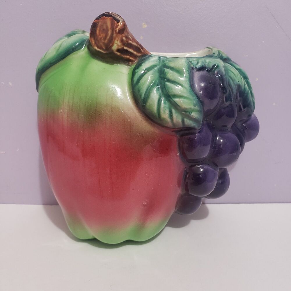 Wall Pocket Apple Grape Porcelain Home Country Farmhouse Decor 4.5"×4.5"
